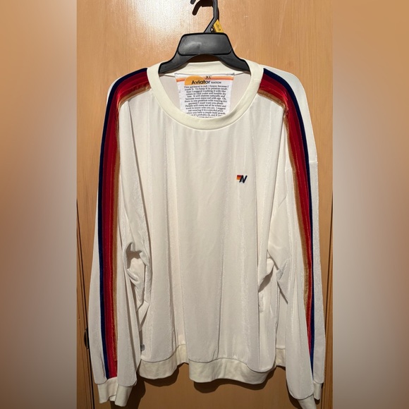 Aviator Nation Sweatshirt Classic Velvet Crew Neck Relaxed White Unisex Size XL - Picture 4 of 9